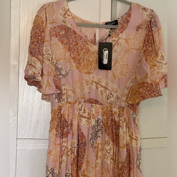 Gigio Floral Pink Maxi Dress with Ruffle Sleeves size M - Picture 3 of 5